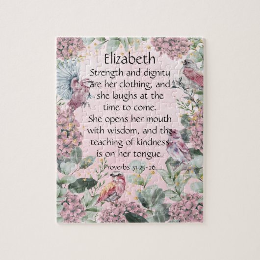 Puzzle Pretty Pink Floral Garden Birds Proverbs 31 Bible (Vertical)