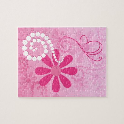 Puzzle Pretty Pink Flowers Cute Retro Daisy Pattern (Horizontal)