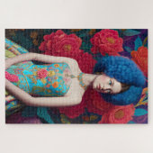 Puzzle Princesse avec robe décorative bleue (Horizontal)