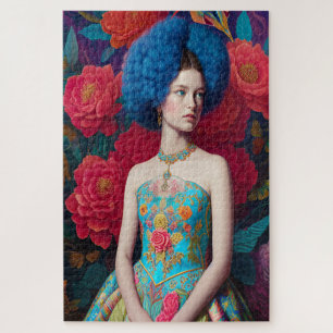 Puzzle Princesse avec robe décorative bleue