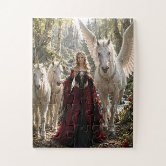 Puzzle Princesse de la Forêt Enchantée des Licornes (Vertical)