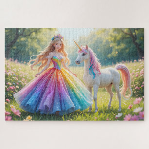 Puzzle Princesse enchantée avec une robe arc-en-ciel et l