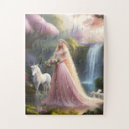 Puzzle Princesse enchantée et art Imaginaire Unicorne (Vertical)