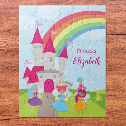 Puzzle Princesse Fairy Little Girl avec arc en ciel et ch