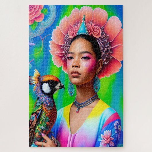 Puzzle princesse florale avec oiseau (Vertical)