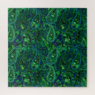 Puzzle Profusion Paisley Vibrant Floral Bleu Vert  