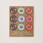 Puzzle Promposto Donuts Prom Dance<br><div class="desc">Une façon sympa et excentrique de demander à quelqu'un de danser au bal de promo. Des beignets amusants avec un message intelligent : "Faites-le savoir". Le message peut être modifié en texte propre. Monogramme avec des noms pour créer un souvenir de votre danse scolaire. Amusant pour petit ami, petite amie...</div>
