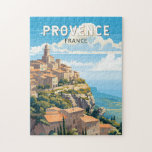 Puzzle Provence France Travel Art Vintage<br><div class="desc">Design de voyage vectoriel rétro de Provence. La Provence est une région historique et culturelle du sud-est de la France. Connu pour ses paysages variés,  des Alpes du Sud aux plaines de Camargue en passant par les vignobles vallonnés,  les oliveraies,  les pinèdes et les champs de lavande.</div>