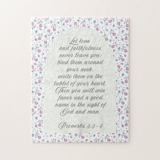 Puzzle Proverbes 3:3–4 Écriture florale (Vertical)