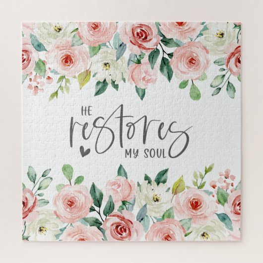 Puzzle Psaume 23:3 Il rétablit mon âme Bible Verse & Rose (Vertical)