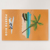 Puzzle Puerto Rico illustrated map travel poster. (Horizontal)