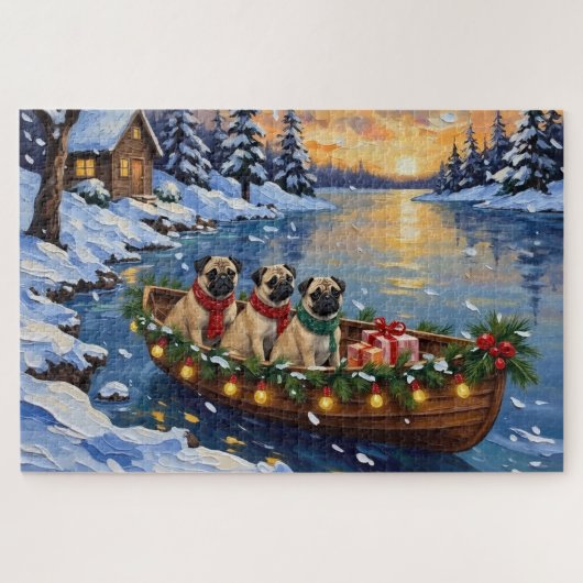 Puzzle Pug Christmas Boat Holiday (Horizontal)