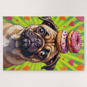 Puzzle Pug Dog Valentine's Day Heart Donut Stack (Horizontal)