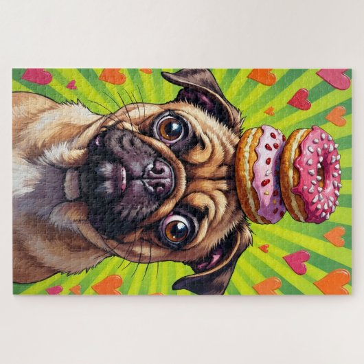 Puzzle Pug Dog Valentine's Day Heart Donut Stack (Horizontal)