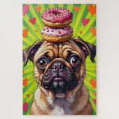 Puzzle Pug Dog Valentine's Day Heart Donut Stack (Vertical)