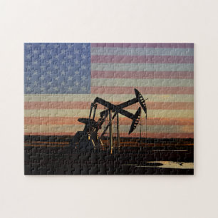 Puzzle Puits de pétrole et drapeau américain