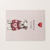 Puzzle Pullover rouge coeurs blancs Le bonheur est un chi (Horizontal)