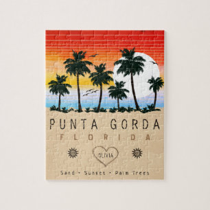 Puzzle Punta Gorda Florida Retro Sunset Palm tree 1960