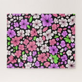 Puzzle Purple and Pink Flowers and Petals Pattern Black (Horizontal)