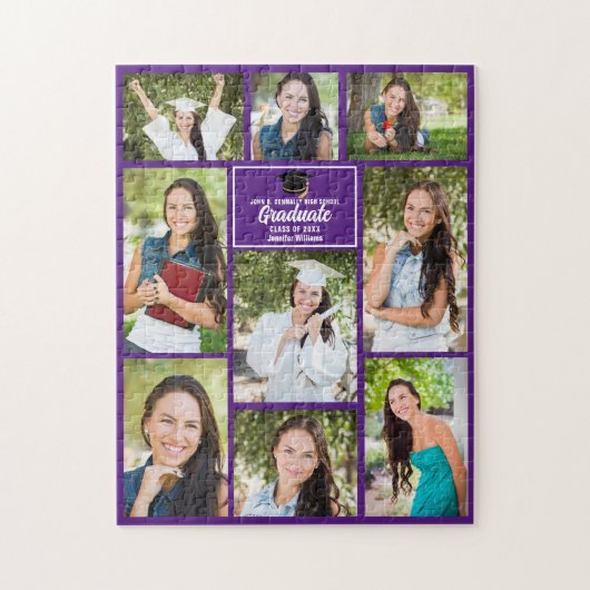 Puzzle Purple Graduate Photo Collage Graduation Cadeau (Vertical)
