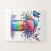 Puzzle Puzzle-Papillon et Fleur Pailletés Arc-en-Ciel (Horizontal)