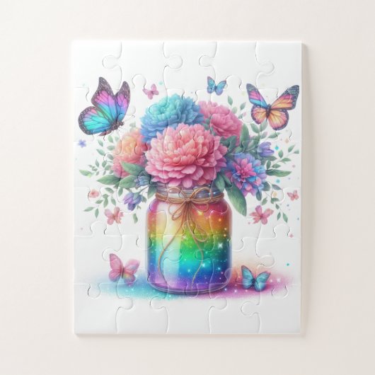 Puzzle Puzzle-Papillon et Fleur Pailletés Arc-en-Ciel (Vertical)