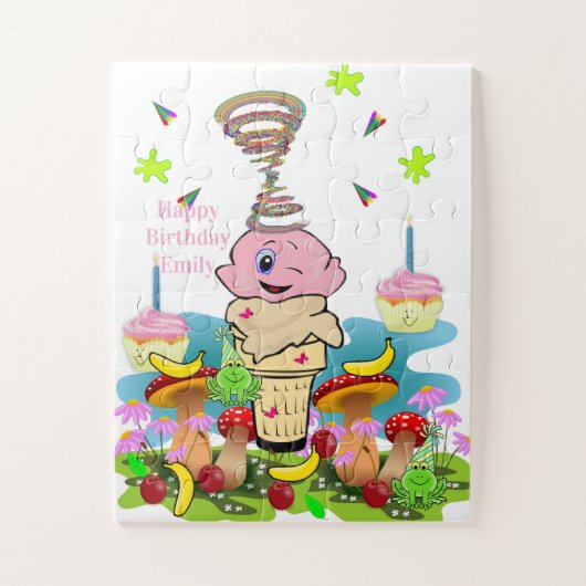 Puzzle Puzzles, Joyeux Anniversaire Cupcake Rose (Vertical)