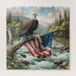 Puzzle Pygargue à tête blanche avec drapeau américain sur