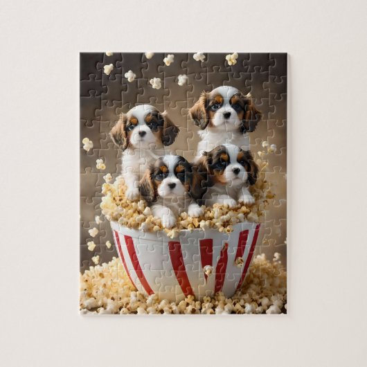 Puzzle Quads Cavalier Espagnol Chipies Dans Le Popcorn, (Vertical)
