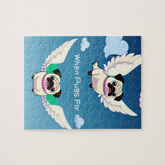 Puzzle Quand les Carlins volent mignon volants Chiots vol (Horizontal)