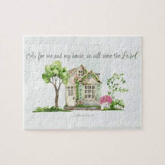 Puzzle Quant à moi et ma maison Bible Verse Aquarelle (Horizontal)