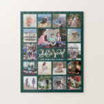 Puzzle Quelle année de la famille Photo Collage Vert & Or<br><div class="desc">Quelle année de souvenir ! Célébrez les joies simples de la famille avec un collage photo unique et amusant Puzzle de vacances. Si vous préférez un arrière - plan ou un texte dans des couleurs autres que le vert, le blanc et l'or, consultez les instructions ci-dessous. Design dispose d'élégante calligraphie...</div>