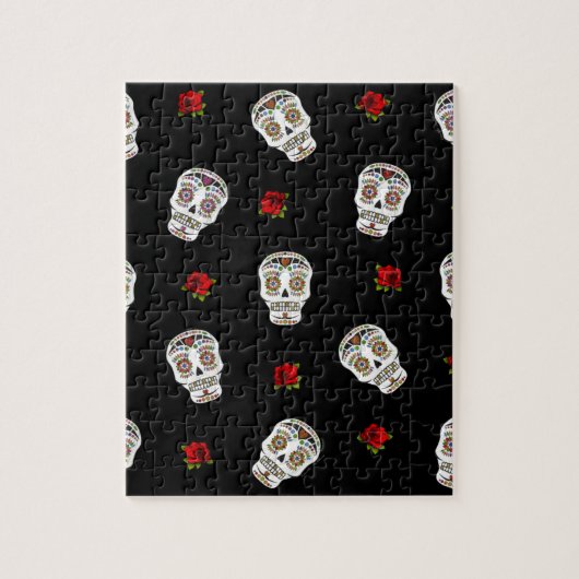 Puzzle RAB Rockabilly Sugar Skulls Roses On Black (Vertical)
