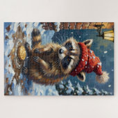 Puzzle Raccoon Washing Stolen Christmas Gold Hat (Horizontal)