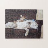 Puzzle race mixte mignon chiot et chien blanc endormi (Horizontal)
