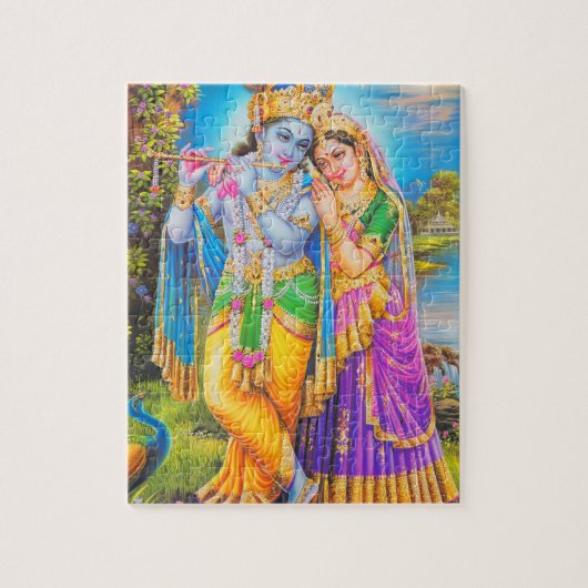 Puzzle Radha Krishna avec flûte Hare Krishna (Vertical)