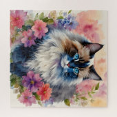 Puzzle Ragdoll Chat Floral Portrait Art (Horizontal)