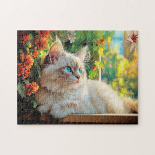 Puzzle Ragdoll portrait de chat avec fleurs