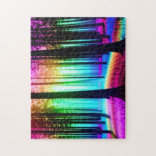 Puzzle Rainbow Enchanted Forest & Black Tree Silhouette (Vertical)