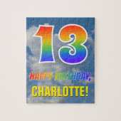 Puzzle Rainbow Look "13" & "HAPPY BIRTHDAY", Cloudy Sky (Vertical)