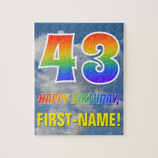 Puzzle Rainbow Look "43" & "HAPPY BIRTHDAY", Cloudy Sky (Vertical)
