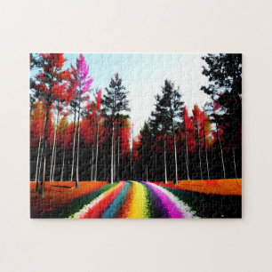 Puzzle Rainbow Road À Travers La Forêt D'Automne Enchanté