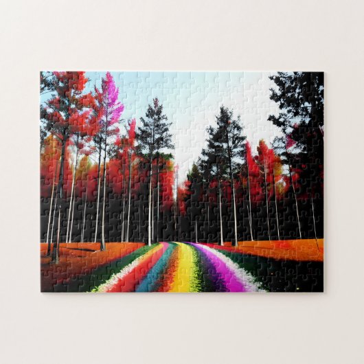 Puzzle Rainbow Road À Travers La Forêt D'Automne Enchanté (Horizontal)
