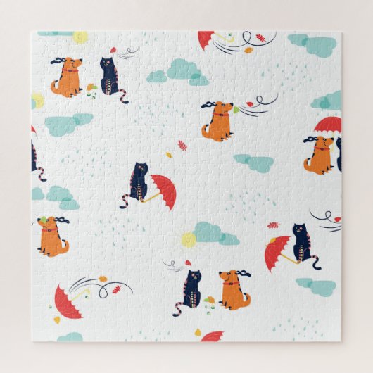 Puzzle Rainy Day Friends : Chien de chat Vintage (Vertical)