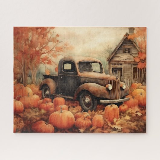 Puzzle Ramassage vintage et Citrouille Automne 16x20 (Horizontal)