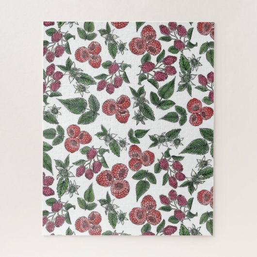 Puzzle Raspberry Fruit Leaves Illustration Pattern (Vertical)