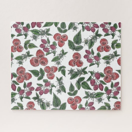 Puzzle Raspberry Fruit Leaves Illustration Pattern (Horizontal)
