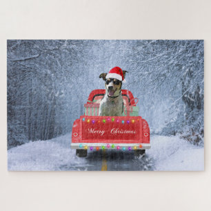 Puzzle Rat Terrier Chien en neige assis sur le camion de 