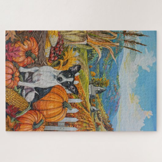 Puzzle Rat Terrier Chien Moisson Automne Thankgiving (Horizontal)