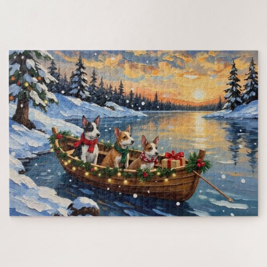 Puzzle Rat Terrier Christmas Boat Holiday (Horizontal)